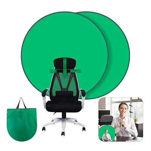 Greenscreen Hintergründe,GRABADO Runder Green Screen Stuhl 142cm,Portable Doppelseitig Faltbarer Greenscreen Rollo in einem,Für Fotografie,Videospiele und Live-Übertragungen（1 Stück） - 142cm