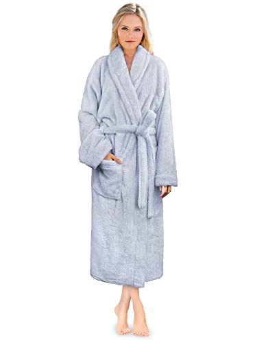  Plush Soft Robe Fluffy, Warm, Fleece Sherpa Shaggy Bathrobe - Small-Medium - Light Blue