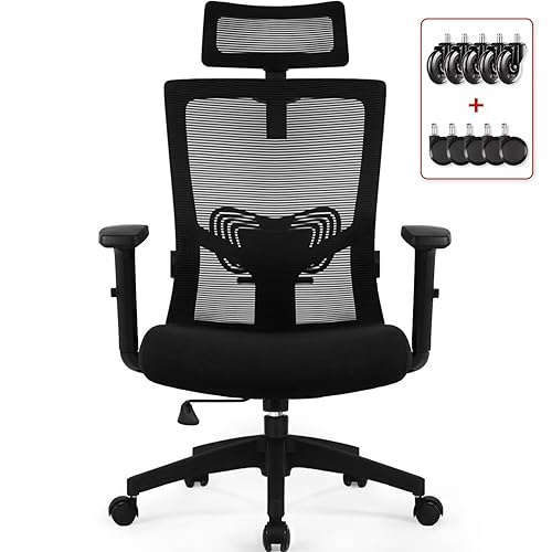 Daccormax Ergonomic Office Chair, Desk Chair with Adjustable Headrest, Armrests, Lumbar Support, Swivel Chair, Rocker Function, Mesh Executive Chair, Back-Friendly, Office Chair 150 kg