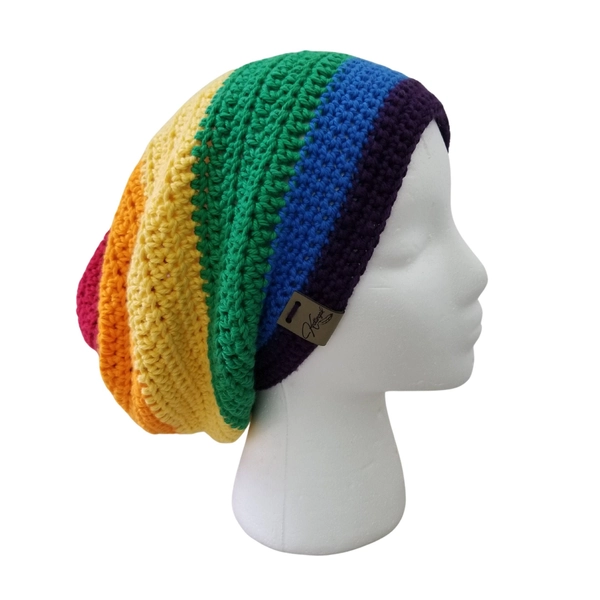 Knottingail Handmade Crochet Slouchy Beanie Hat | Summer Fall | LGBTQ Rainbow Pride | Pride Month | 100% Cotton | Plant-based | Vegan