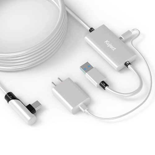 Kuject Design 18W Fast Charging Link Cable for Quest 2/Pro/Pico 4 16FT, with Separate Charging Port for Unlimited 120HZ PC/Steam VR Playtime, USB 3.0 Type A to C Cable Accessories for VR Headset - 16FT PD Protocol White
