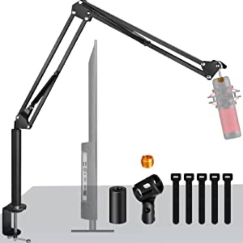 eWonLife Overhead Mic Boom Arm Stand,Desk Microphone Boom Arm Stand with High Riser, Adjustable Scissor Arm Stand with Metal Clamp,3/8" to 5/8" Adapter for Blue Yeti Snowball, HyperX QuadCast, Yeti - Small Set - 3 Accessories
