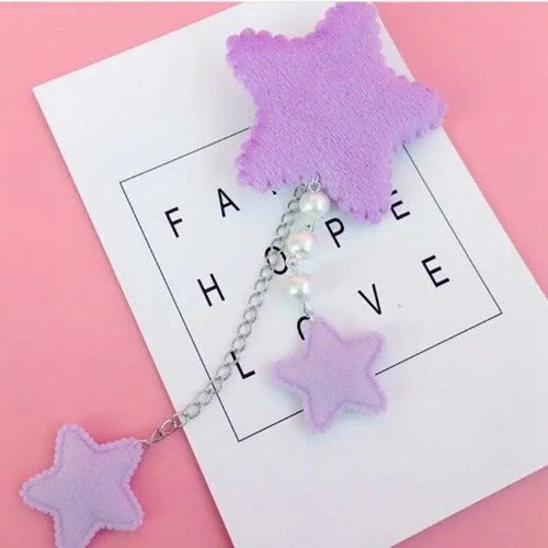 Fairy-Kei Star Hair Clip with Charms and Pearls for Kawaii Style - Purple