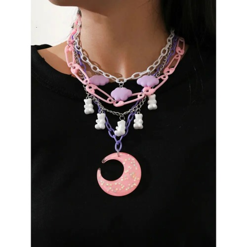 Pastel Cabochon Jewelry with Gummy Bears and Glittery Moons - Moon Version