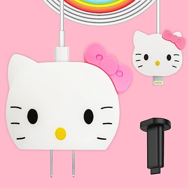 AIBEAMER Cute Case for Apple 18W/20W USB-C Power Adapter Charger Cable, 3D Kawaii Cartoon Fashion Soft Silicone Fast Chargers Block Protective Cover with Ejector (3in1) KT