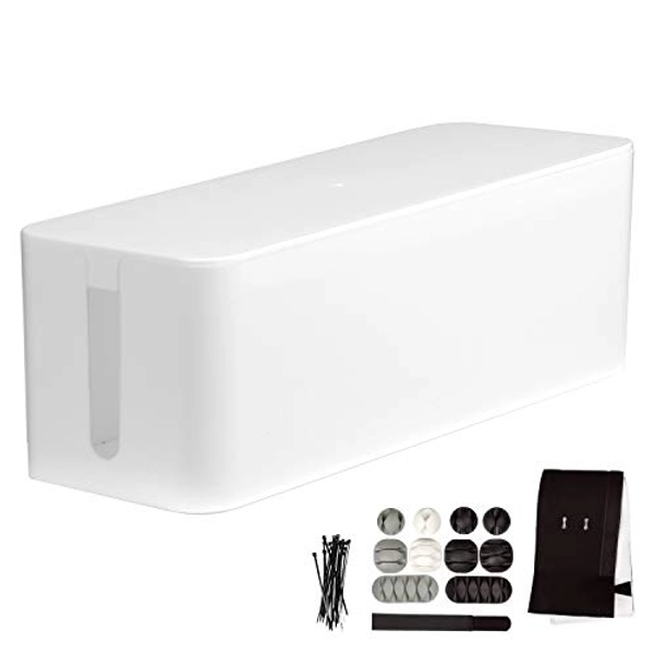 Iron Forge Cable Large Cable Management Box - White Cord Organizer and Hider for Wires, Power Strips, Surge Protectors & More - Includes Cable Sleeve, Hook and Loop Keepers, Zip Ties & Clips