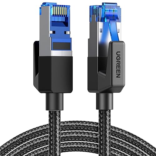 UGREEN Cat 8 Ethernet Cable 10FT, High Speed Braided 40Gbps 2000Mhz Network Cord Cat8 RJ45 Shielded Indoor Heavy Duty LAN Cables Compatible for Gaming PC PS5 Xbox Modem Router 10FT - 10FT