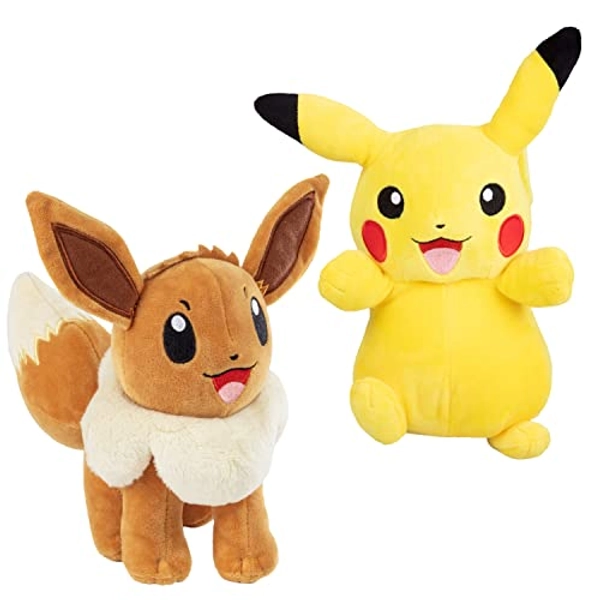 Pokemon 8" Eevee & Pikachu Plush Toy 2-Pack - Licensed, Soft, Collectible Stuffed Animals - Great Gift