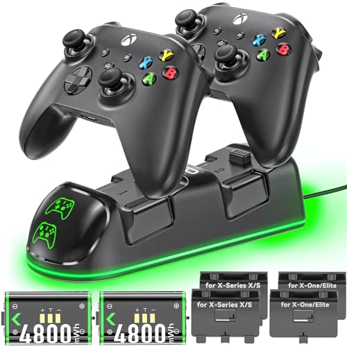 Controller Charger Station for Xbox Series/One-X/S/Elite with 2 x 4800 mWh (2000mAh) Rechargeable Battery Packs, Charging Station Dock Stand for Xbox Controller Battery with 4 Battery Covers - Black