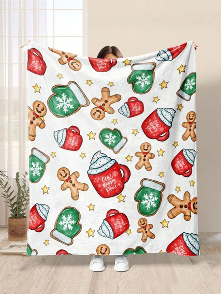 1 Pieza Manta Con Diseño De Galleta De Jengibre Y Helado De Navidad, Tela Suave Y Cálida De Estilo Moderno Con Impresión Acuarela Pintada A Mano Adecuada Para La Decoración Del Hogar, Sala De Estar, Dormitorio, Sofá Y Cama, Navidad