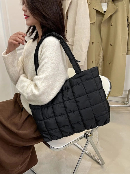 Bolso De Mano Acolchado Ligero Y De Alta Capacidad Para Mujeres Y Estudiantes Universitarias, Novatas Y Trabajadoras De Cuello Blanco Para Negocios, Trabajo, Trabajo, Viajes, Excursiones Y Uso Al Aire Libre. Bolso De Mano De Punto Acolchado Con Plumón, Bolsa De Compras Suave Acolchada
