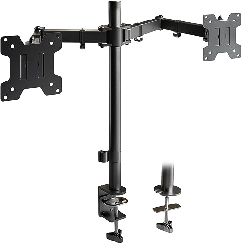 ATHLETIC Soporte de Monitor Doble para Pantalla de Computadora de 13-27 Pulgadas, Altura Ajustable, VESA 75x75/100x100, Acero, Negro