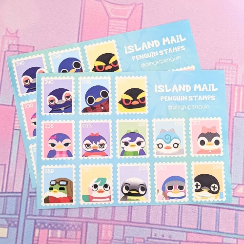 Cute Animal Crossing 'Island Mail' Penguin Stamps Sticker Sheet A6
