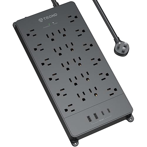 TROND Power Bar with Surge Protector, 22 Widely Spaced Outlets 4 USB Ports (2 USB C), 5ft Flat Plug Extension Cord, Large Desk Power Strip, 4000 Joules, ETL Listed, Wall Mount for Home Office Supplies - 5ft