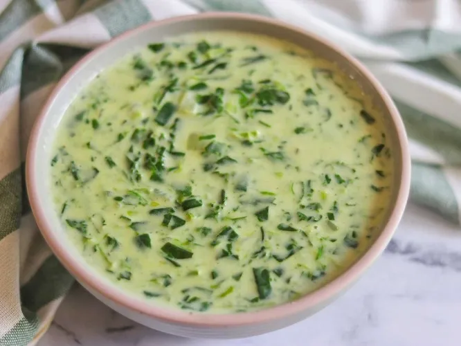 Spinach Chicken Broth Soup with Salsa and Cheese