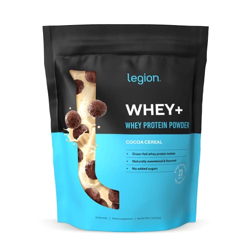 LEGION Whey+ Whey Isolate Protein Powder from Grass Fed Cows - Low Carb, Low Calorie, Non-GMO, Lactose Free, Gluten Free, Sugar Free, All Natural Whey Protein Isolate 30 Serving (Cocoa Cereal) - 30 Servings (Pack of 1) - Cocoa Cereal