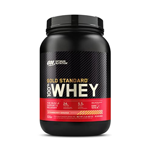 Optimum Nutrition Gold Standard 100% Whey Protein Powder, Strawberry Banana, 2 Pound (Packaging May Vary) - Strawberry Banana - 2 Pound (Pack of 1)