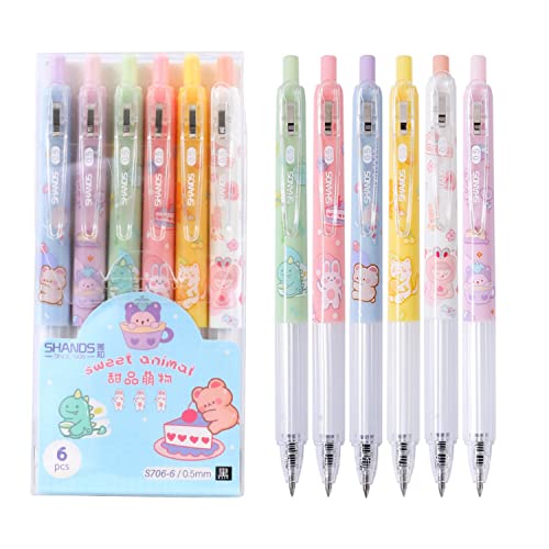 ToneGrip Gel Pens, Black, 6 Pack Art Retractable Medium Point Rollerball Gel Ink Pens Kawaii Pattern Fine Point 0.5mm for Journaling Writing Note Taking Planner for Office School Home Work