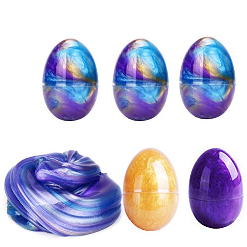 LAWOHO Fluffy Slime Eggs 5 Pack Soft Non-Toxic Slime Putty Colour Clay Easter Egg Stress Relief Sludge Toys Easter Basket Stuffers Birthday Party Gift for Kids Adults - Slime Eggs 5Pcs