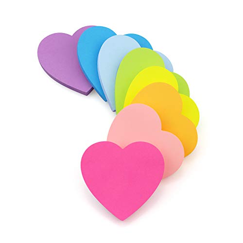 Heart Shape Sticky Notes 8 Color Bright Colorful Sticky Pad 75 Sheets/Pad Self-Sticky Note Pads