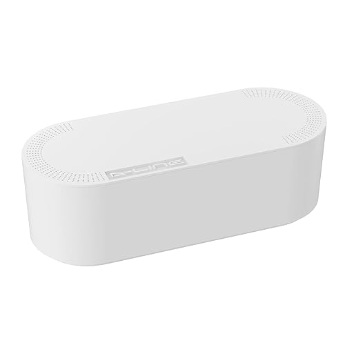 D-Line Cable Management Box, Cord Organizer Box to Hide & Conceal Power Strips, Desk Cable Management Solution, Made from Electrically Safe ABS Material - 415mm (L) x 165mm (W) x 135mm (H) - White - White
