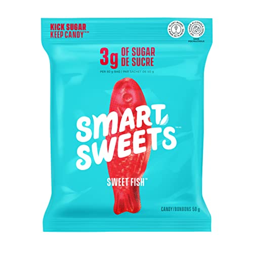 SmartSweets Sweet Fish, Candy with Low Sugar (3g), Low Calorie, Plant-Based, Free From Sugar Alcohols, No Artificial Colors or Sweeteners, Pack of 12, New Juicy Recipe - Sweet Fish