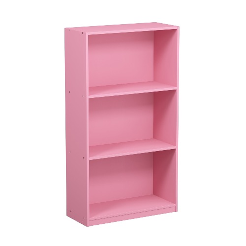 FURINNO Basic 3-Tier Bookcase Storage Shelves, Pink - Pink Bookcase