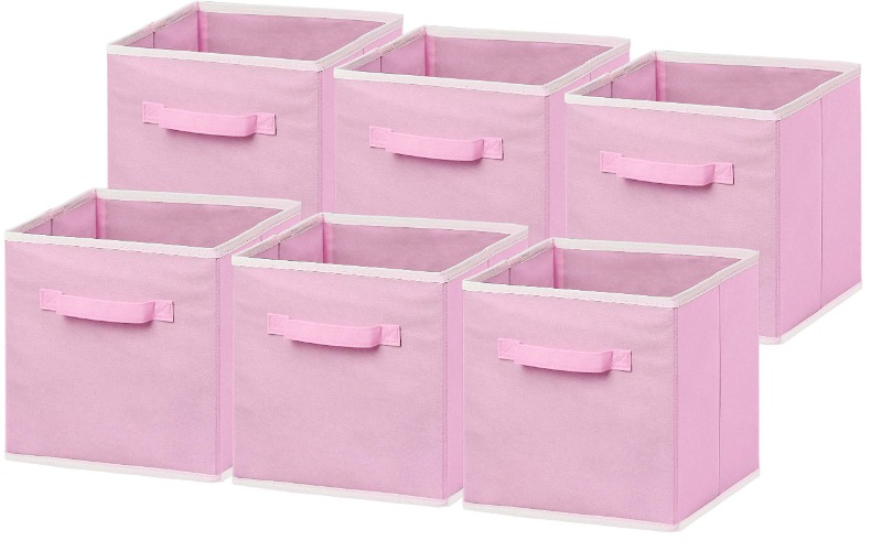 6 Pack - SimpleHouseware Foldable Cloth Storage Cube Basket Bins Organizer, Pink (11"H x 10.75"W x 10.75"D) - Pink