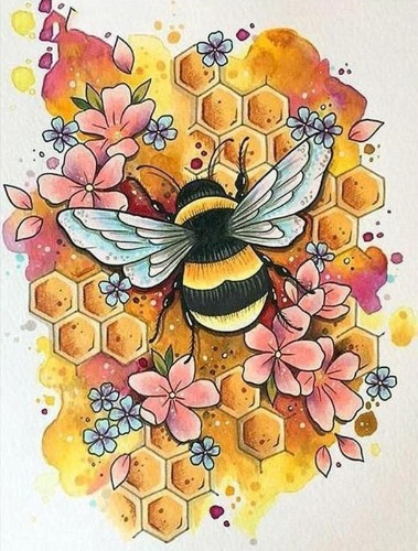 ROUKANNGE Adult Diamond Painting kit,Honeybee Pattern,5D Diamond Painting of Round Diamond,DIY Handicrafts,Apply to Home Decoration,Wall Decoration,Creative Gifts(12×16inch) - Honeybee