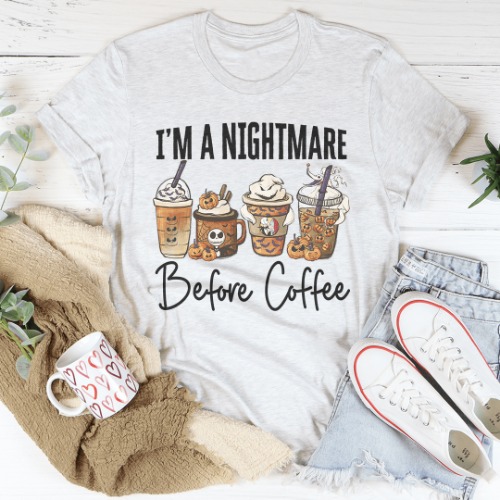 Nightmare Before Coffee Tee - Ash / M