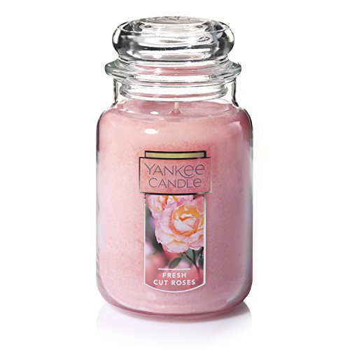 Yankee Candle Fresh Cut Roses Scented, Classic 22oz Large Jar Single Wick Candle, Over 110 Hours of Burn Time - Fresh Cut Roses - Classic Large Jar