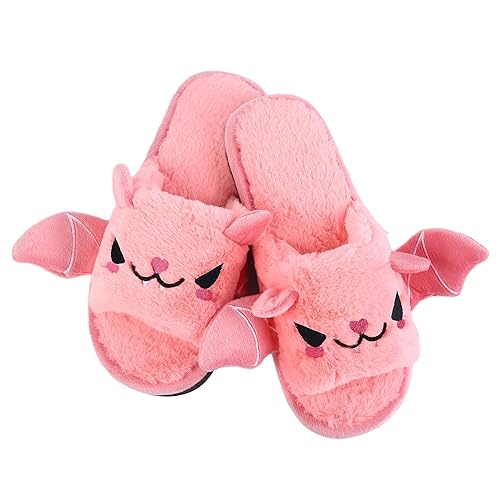 Halloween Bat Animal Slippers Soft Plush Cozy Open Toe Women Indoor or Outdoor Fuzzy Slippers Halloween Gifts For Girls Women Girlfriend - 9-10 - Pink