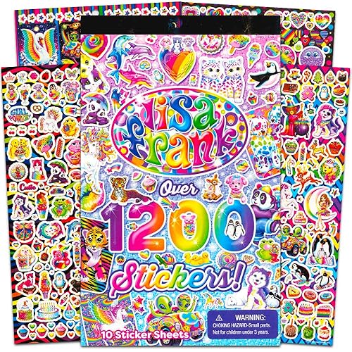 Lisa Frank 1200 Stickers Tablet Book 10 Pages of Collectible Stickers Crafts Scrapbooking - Over 1200 Stickers