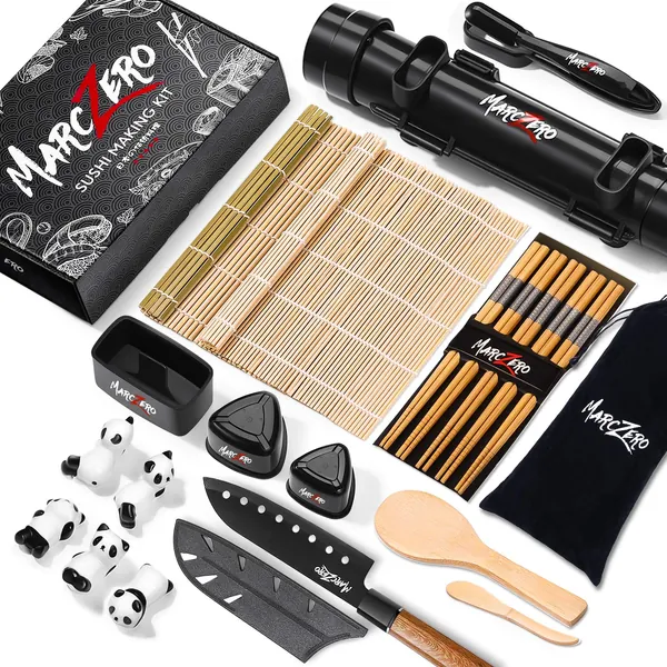 MarcZero Sushi Making Kit, 22 in 1 Sushi Bazooka Roller Kit With Bamboo Mat, Sushi Knife, Bamboo Chopsticks, Bazooka Roller, Sushi Molds, Bamboo Paddle Spreader, DIY Sushi Roller Machine for Beginner - 