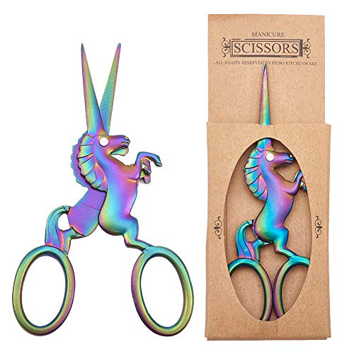 SUNNYCLUE 1pc Unicorn Sewing Scissors 4.5Inch Small Snips Stainless Steel Sharp Tip Brow Shaping Vintage Scissors Shears for DIY Crafting Needle Work Threading Art Work - Unicorn Embroidery Scissors