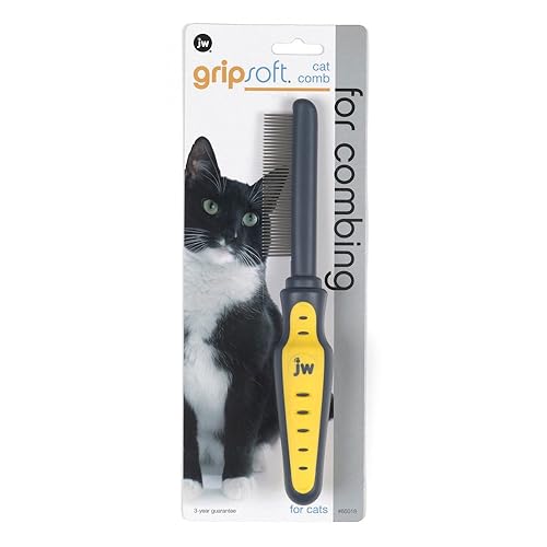 JW Pet GripSoft Cat Comb - Medium & Long Haired Cat Brush for Shedding & Tangle Removal - One Size