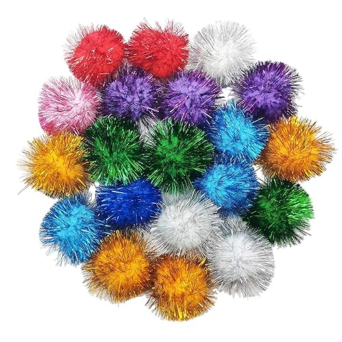 20 Pcs Assorted Color Flash Ball Cat's Favorite Toy Ball Tinsel Pom Poms Flash. - 2 Inch (Pack of 20)