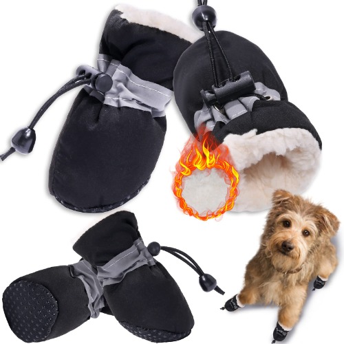 TEOZZO Dog Snow Boots Dog Shoes for Small Medium Size Dogs Booties Paw Protector Warm Pet Boots for Puppies 4PCs - Size 5: 1.77"(Width) Black