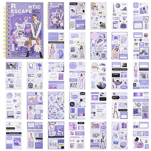 Aesthetic Scrapbook Stickers, Vintage Stickers for Scrapbooking Pre-cut 30 Sheets Journal Stickers for Junk Journaling Supplies Ephemera Sticker Book for Adults DIY Art Crafts 350+ Journaling Stickers - Romantic Escape