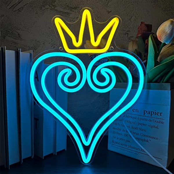 Kingdom Hearts Neon Sign, LED Neon Sign for Wall Decor, Anime Neon Sign, Neon Game Room Setup, USB Powered for Man Cave Game Home Party Bedroom Room Teenager Gamer Birthday Gifts(9.8 * 13in)