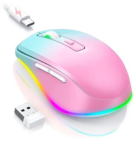 Wireless Mouse Jiggler - LED Wireless Mice with Build-in Mouse Jiggler Mover, Rechargeable Moving Mouse for Computer with Undetectable Random Movement Keeps Computer Awake - Gradient Pink - Gradient Pink