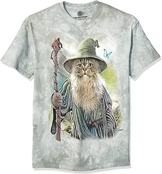 The Mountain Catdalf Unisex T Shirt | Premium, Hand-Dyed | Funny Cat Graphic Tee - Medium - Green