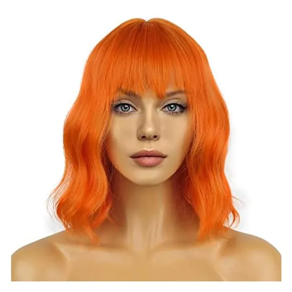 
                            LANCAINI Short Bob Wigs with Bangs for Women Loose Wavy Orange Wig Curly Wavy Shoulder Length Bob Synthetic Cosplay Wig for Girl Colorful Costume Wigs 12inch
                        