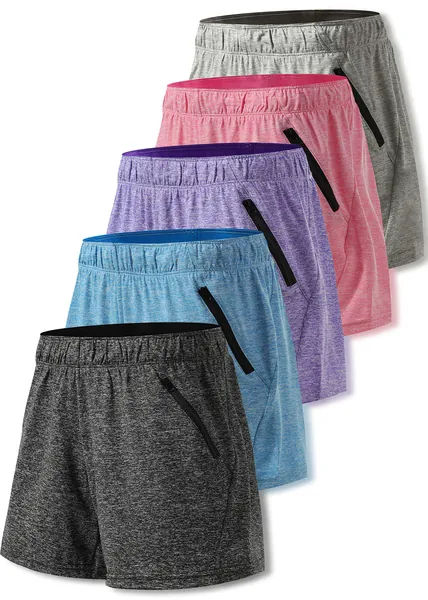 Liberty Imports 5 Pack Women's 5" Quick Dry Yoga Training Shorts with Zipper Pockets - Edition 1 X-Large