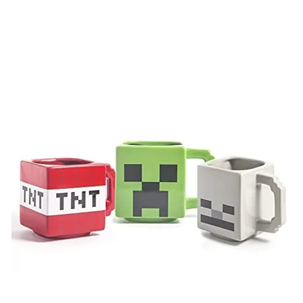 
                            Zak Designs Minecraft Mug Unique 3D Sculpted Ceramic Coffee Cup 3 Piece Set, Collectible Keepsake Square Coffee Mugs (21oz, Creeper & Skeleton & TNT)
                        