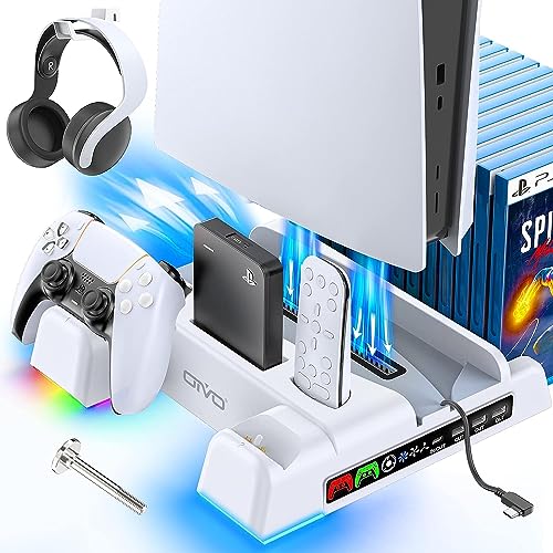 OIVO PS5 Stand Suction Cooling Station, Charging Station for Playstation 5 Console, PS5 Fan Stand, PS5 Controller Charger Accessories, 12 Slots, Headset Holder