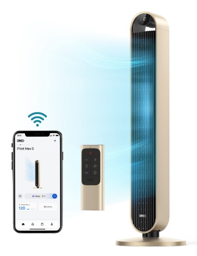 Dreo Smart Tower Fan Voice Control, 120° Oscillating Fan Works with Alexa/Google/App/Remote, 42 Inch, 25dB Quiet DC Bladeless Fan for Bedroom,12 Speeds, Floor Fan for Home, Office, Pilot Max S - Gold