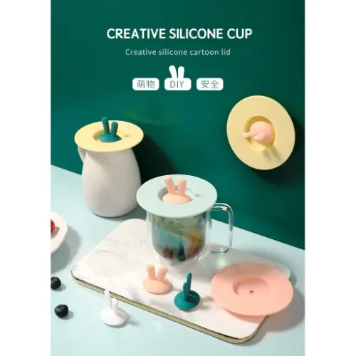 【Ready Stock】POKETTO Cup Cover Silicone Lid Reusable Little Rabbit (Yellow/Green/Pink)