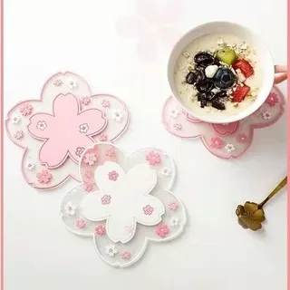 Home Japanese cherry blossom coasters soft glue coasters thermal insulation mats household anti-scalding bowls mats
