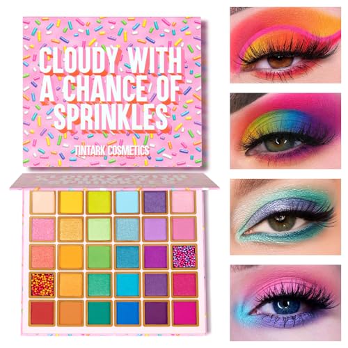 Tintark 30 Colors Makeup Eyeshadow Palette for Beauty & Matte Metallic Shimmer Pearl Glitter Eye Shadow Pallet & Rainbow Colorful Eye Makeup for Girls & Highly Pigment Eyeshadow Cosmetics - Cloudy with a Chance of Sprinkles